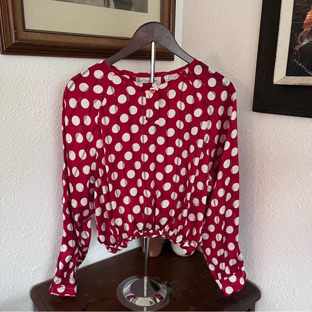 Vintage La Chine Classic Polka Dot Red Blouse